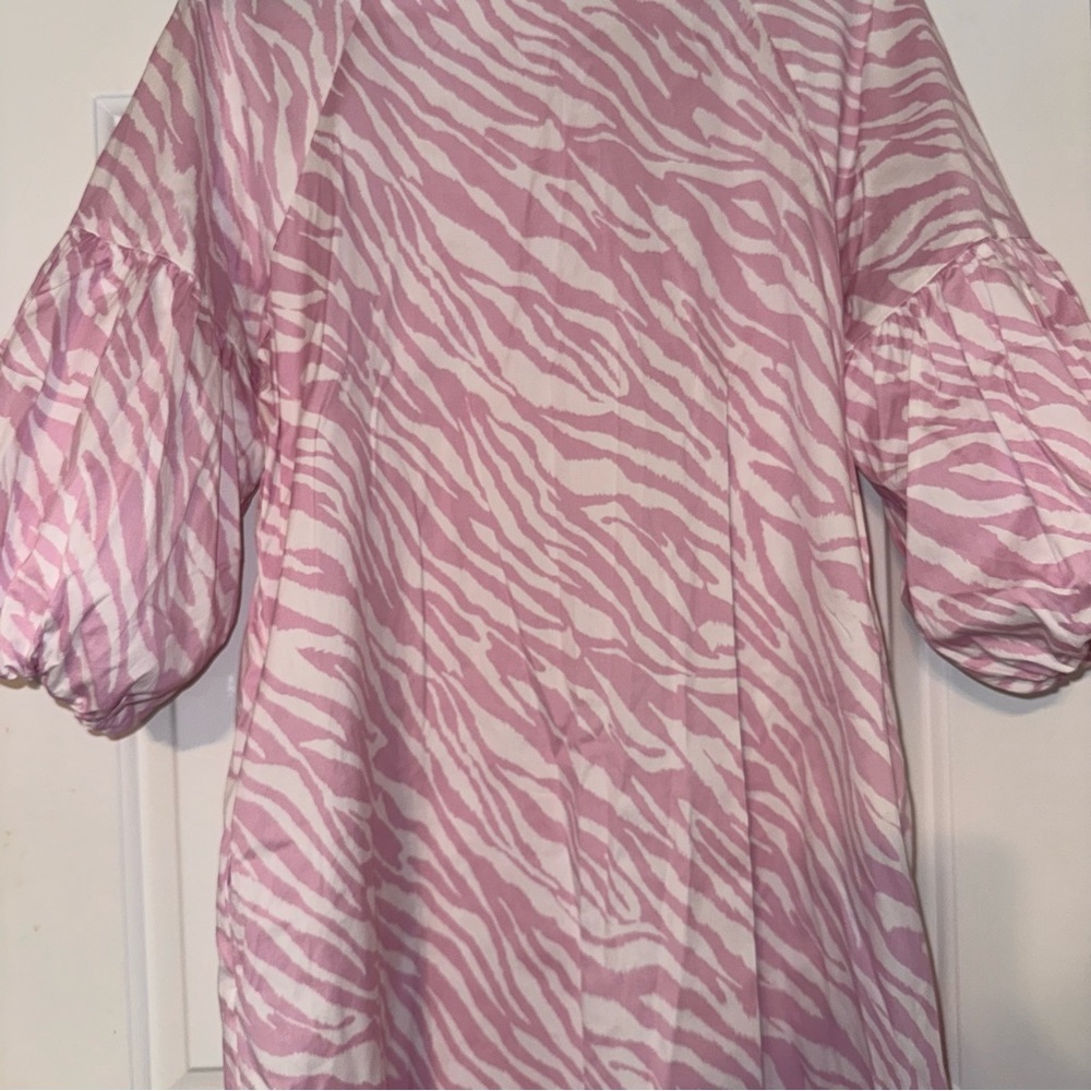 Chico's Light Pink white zebra print balloon sleeve midi dress L 12/14 - Picture 7 of 16
